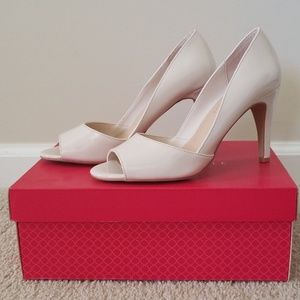 Nude open toed heels